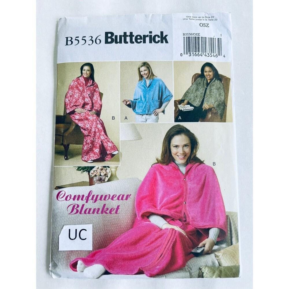 Butterick 5536 Misses Lounge Wraps Snuggie Pattern Sz One Size UNCUT 2010